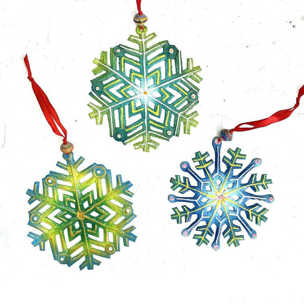 Blue and Green Snowflakes by Papillon (Set of 3) - Christmas Ornament M